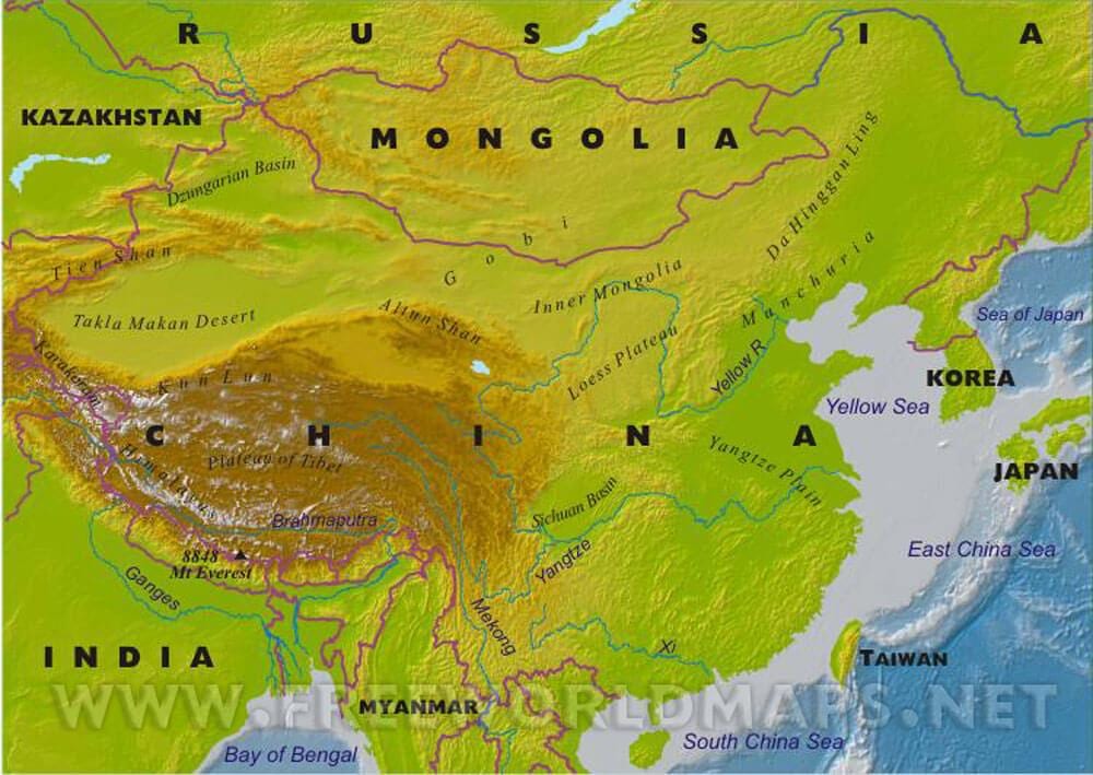 چین نقشه فیزیکی