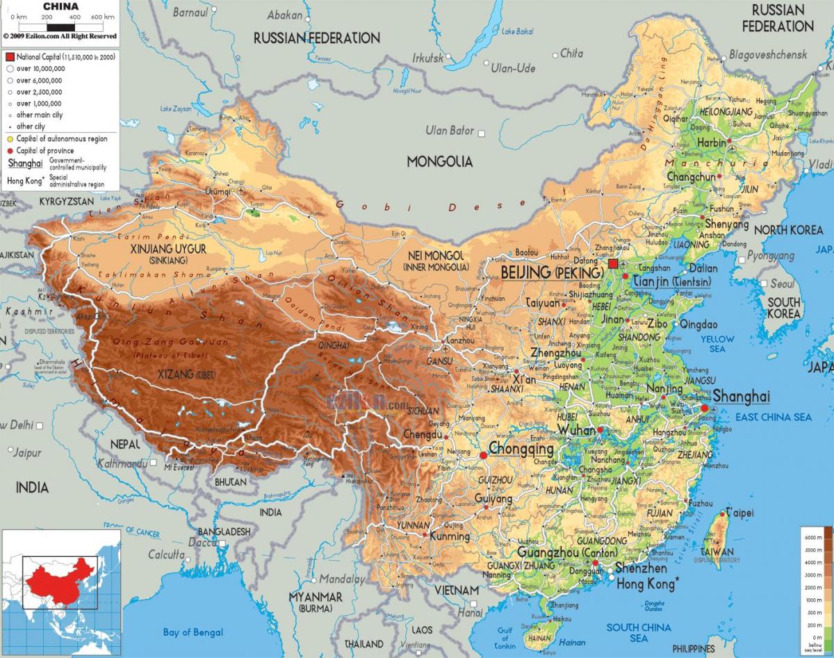 نقشه فیزیکی چین