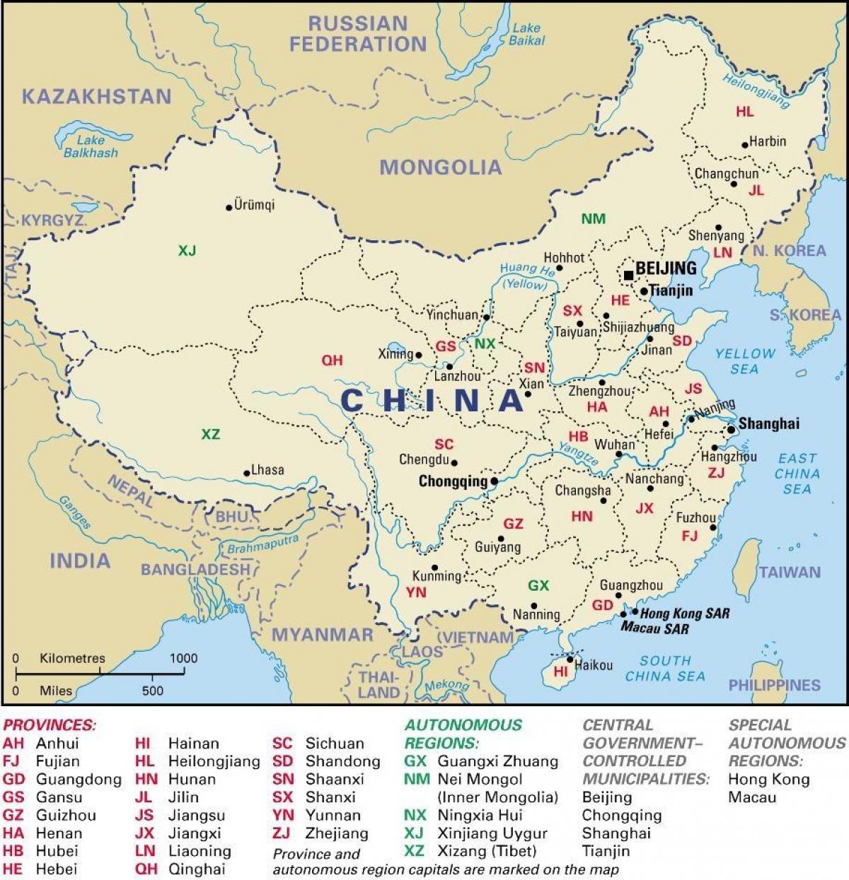 نقشه استانهای چین